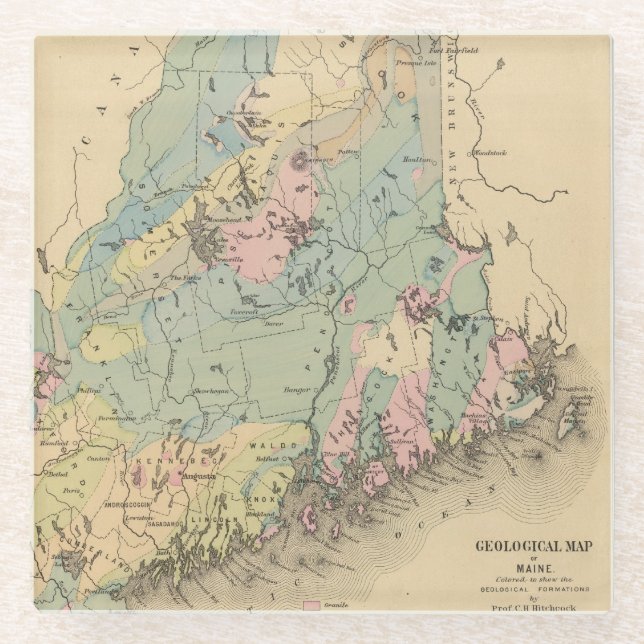 Geologische Karte von Maine Glasuntersetzer (Vorderseite)