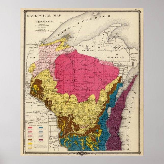 Geologische Karte von Wisconsin Poster (Vorne)