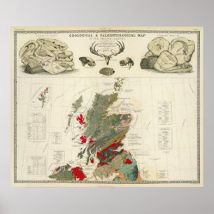Geologische, paläontologische Karte Briten-Inseln Poster