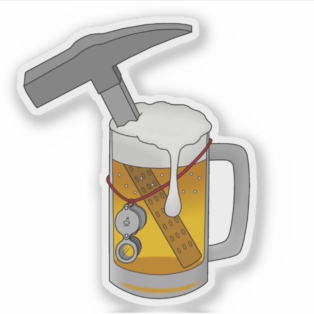 Geologist’s Beer and Rock Hammer Vinyl Aufkleber (Vorderseite)