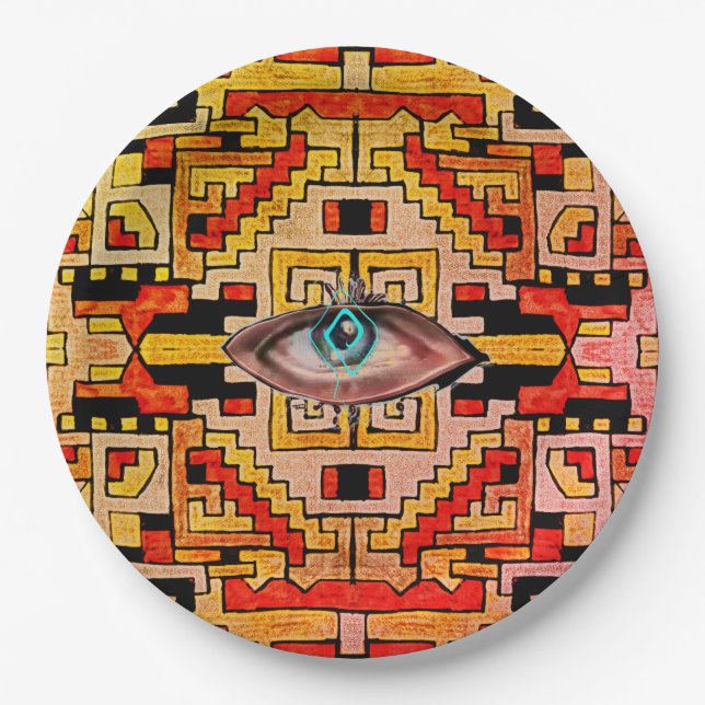 Geomethisches Tribal/ethnisch-merkwürdiges Augentr Pappteller (Vorderseite)
