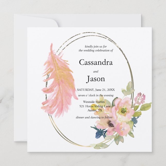Geometic Watercolor Floral Wedding Einladung (Vorderseite)