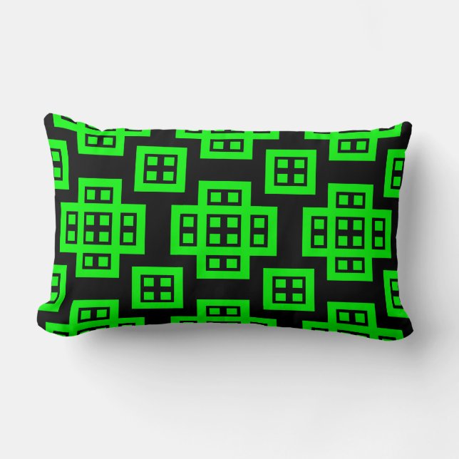 Geometric 030614 - Green on Black Lendenkissen (Vorderseite)