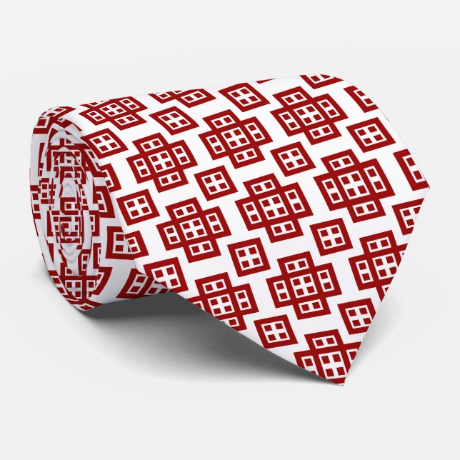 Geometric 030614 - Ruby Red on White Krawatte (Gerollt)
