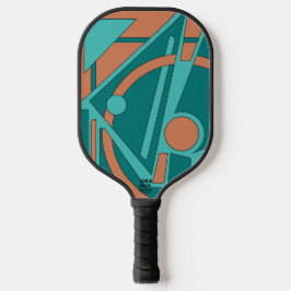 Geometric Abstract in Teal and Coral Pickleball Schläger