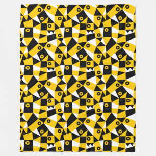 Geometric Abstrakt 030919 - Gelb, Schwarz und Weiß Fleecedecke