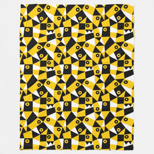 Geometric Abstrakt 030919 - Gelb, Schwarz und Weiß Fleecedecke (Vorderseite)
