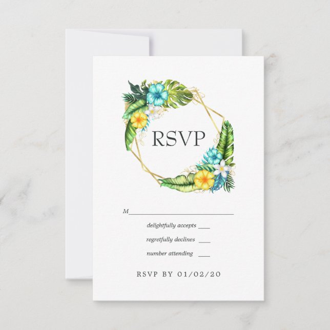 Geometric Aloha Tropical Summer Beach Hochzeit RSVP Karte (Vorderseite)