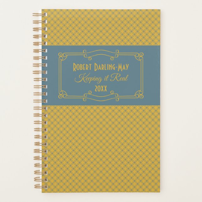 Geometric & Art Deco Blau & Gelb Personalisiert Planer (Vorderseite)