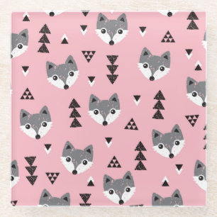 Geometric Baby Fox Woodland Pattern Glasuntersetzer