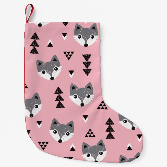 Geometric Baby Fox Woodland Pattern Kleiner Weihnachtsstrumpf (Vorderseite)