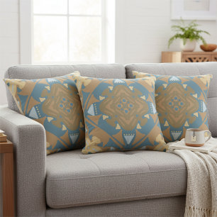 Geometric Beige Gold Blue Diamond Kissen