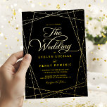 Geometric Black and Gold Luxury Wedding Folieneinladung<br><div class="desc">This elegant geometric black and gold wedding invitation brings a modern and luxurious touch to your special day. The rich black background contrasts beautifully with shimmering gold foil accents, creating a timeless and classy look. Perfect for couples who love modern glam and sophistication, this invitation sets the tone for a...</div>