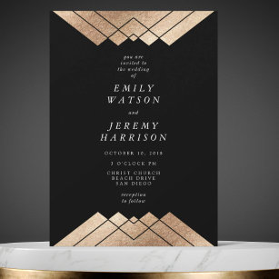Geometric Black Gold Gatsby Hochzeitseinladung Einladung