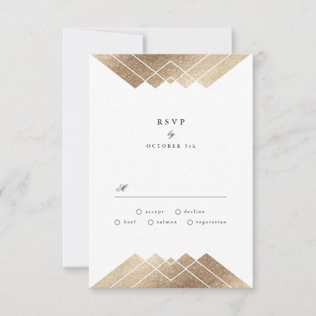 Geometric Black Gold Gatsby Wedding RSVP Karte (Vorderseite)