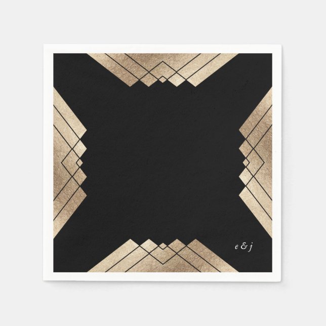 Geometric Black Gold Gatsby Wedding Table Napkins Serviette (Vorderseite)