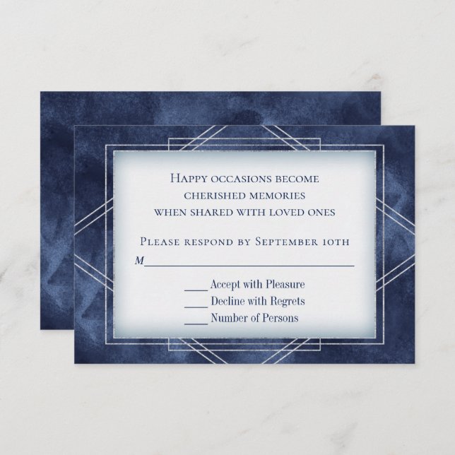 Geometric Blue Art Deco | Moderne Frame Response Einladung (Vorne/Hinten)