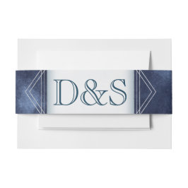 Geometric Blue Art Deco | Moderne Monogramm-Hochze Einladungsbanderole