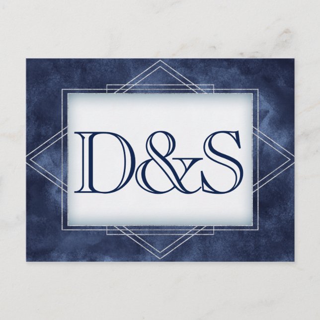 Geometric Blue Art Deco | Moderne UAWG Einladungspostkarte (Vorderseite)