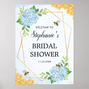 Geometric Blue Hydrangea Honey Bee Brautparty Poster