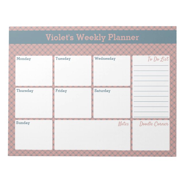 Geometric Blue & Pink Custom Weekly Planer Notizblock (Vorderseite)