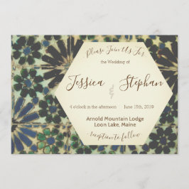 Geometric Blue Tiles Wedding Einladung