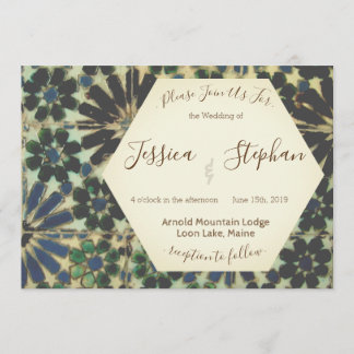 Geometric Blue Tiles Wedding Einladung
