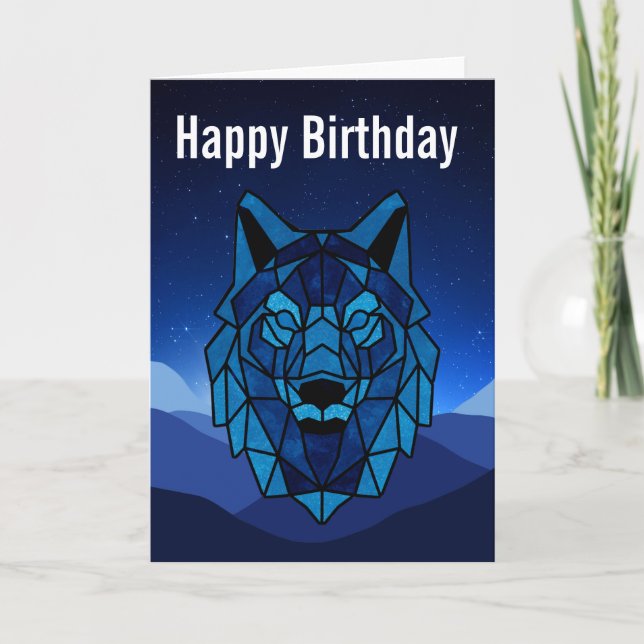 Geometric Blue Wolf Birthday Card Karte (Vorderseite)