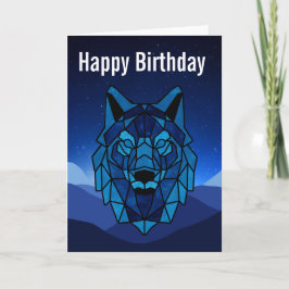 Geometric Blue Wolf Birthday Card Karte