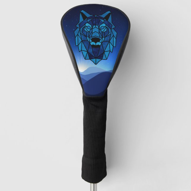 Geometric Blue Wolf Golf Headcover (Vorderseite)