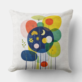 Geometric Botanical Moon Star Abstract Folk Art Kissen