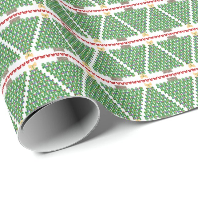 Geometric Bow Christmas Tree Wrapping Paper Geschenkpapier (Rolleneckpunkt)