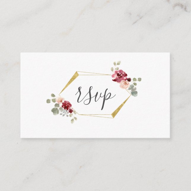 Geometric Burgundy Blume Greenerity Wedding RSVP Begleitkarte (Vorderseite)