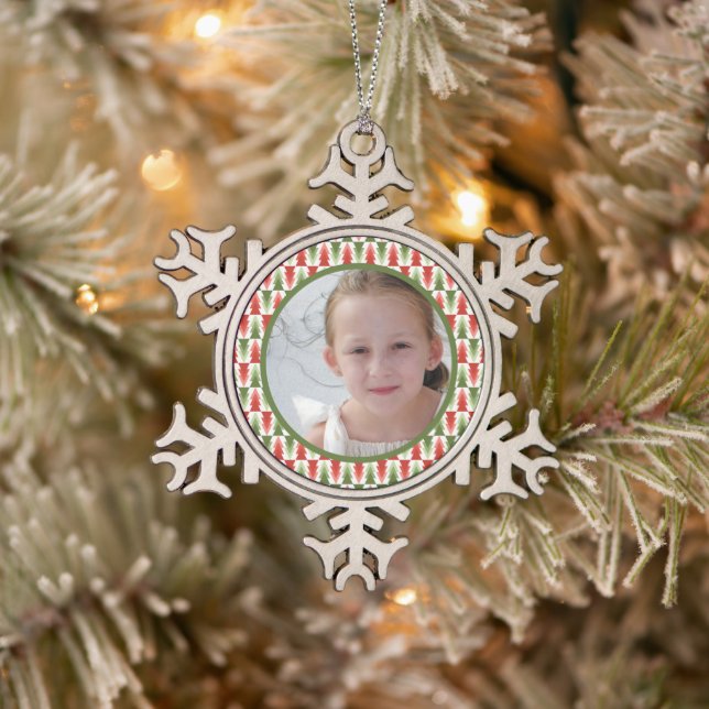 Geometric Christmas Tree Grove Schneeflocken Zinn-Ornament (Baum)