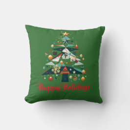Geometric Christmas Tree with Gold Stars Kissen