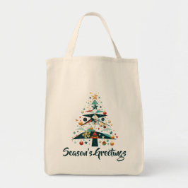 Geometric Christmas Tree with Gold Stars Tragetasche