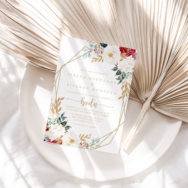 Geometric Classic Gold Floral Spanish Wedding Einladung (Von Creator hochgeladen)