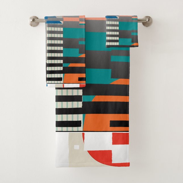 Geometric Color‑Blocked Motif Modern Badhandtuch Set (Insitu)