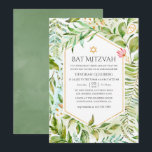 Geometric Crystal Greenery Bat Mitzvah Einladung<br><div class="desc">Grüne Fledermaus Mitzvah laden mit goldenem geometrischem Rahmen und schläfengrüne Wasserfarbe Rückwärtsgang entwickelt,  um schnell und einfach auf Ihre Event-Spezifikationen angepasst werden.</div>