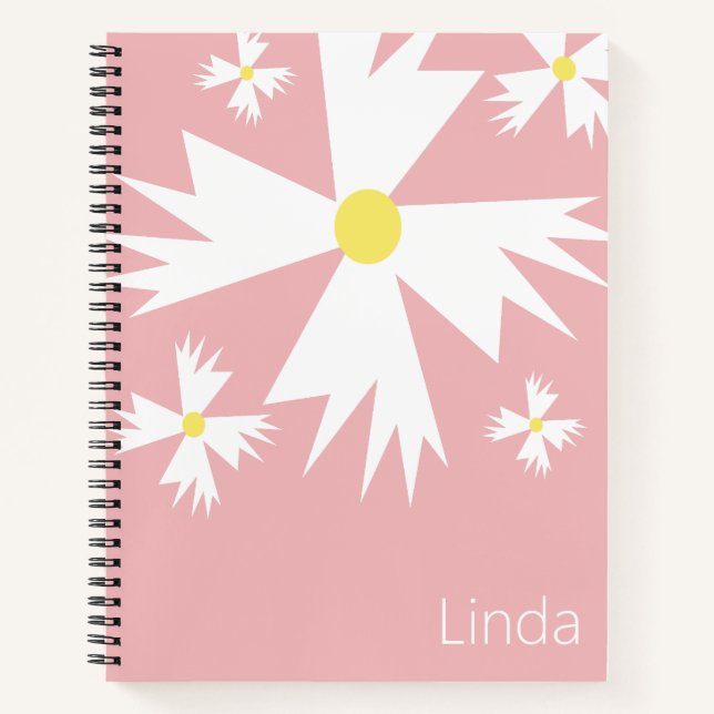 Geometric Daisy Floral Name Notebook Notizbuch (Vorderseite)