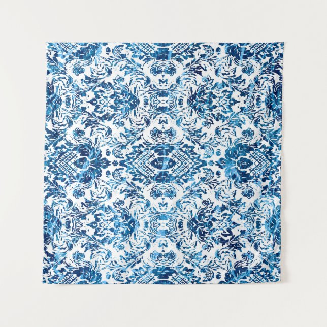 Geometric damask seamless pattern with grunge text wandteppich (Vorderseite)