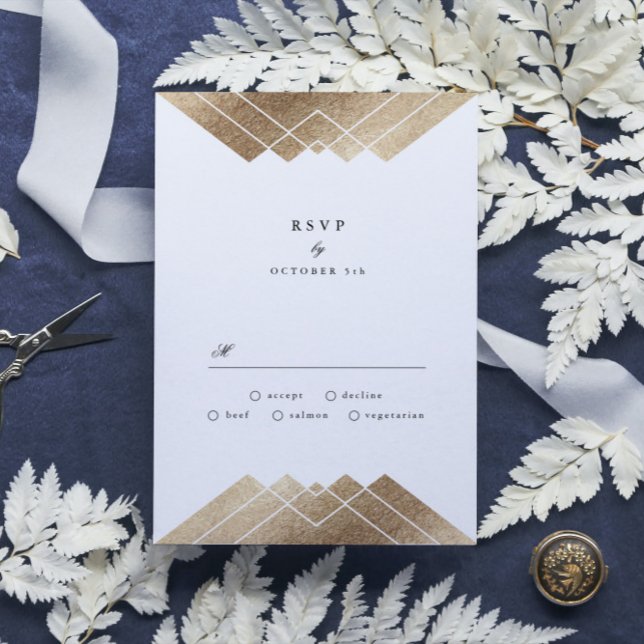 Geometric Dark Navy Gold Gatsby Wedding RSVP Karte (Von Creator hochgeladen)