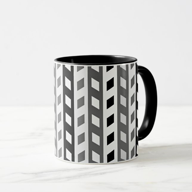 Geometric Design, gray, black, white, Tasse (VorderseiteRechts)