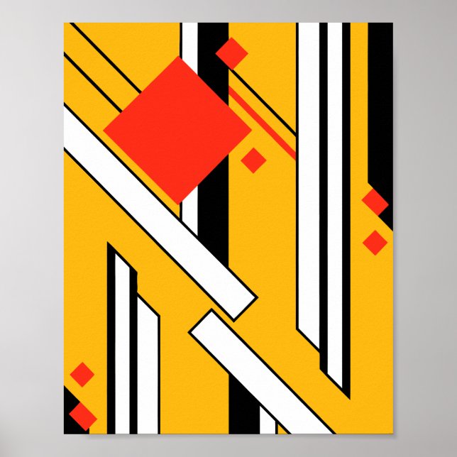 Geometric Design with Bold Lines & Red Diamonds Poster (Vorne)