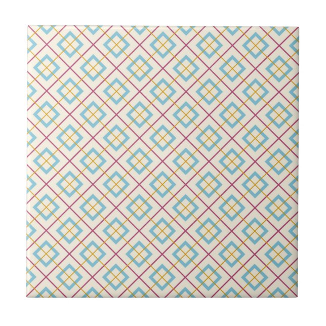 Geometric Diamond Pattern Pastel Pink and Blue Fliese (Vorderseite)