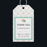 Geometric Diamond Tiles Pattern Wedding Gift Tag Geschenkanhänger<br><div class="desc">Farbenfrohe moderne geometrische Fliesenmuster mit niedlicher Herzform. Mit diesem hübschen Label-Tag bedanken wir uns bei Ihren Gästen. Ein einfaches Geschenketikett für Hochzeit,  Verlobungsfeier,  Jubiläum,  Brautparty,  Geburtstagsfeier oder Babydusche. Passen Sie das Tag für jeden besondere Anlass an. Mit Muster auf der Rückseite.</div>