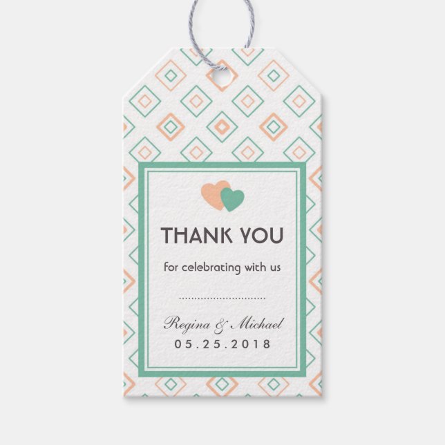 Geometric Diamond Tiles Pattern Wedding Gift Tag Geschenkanhänger (Vorderseite)