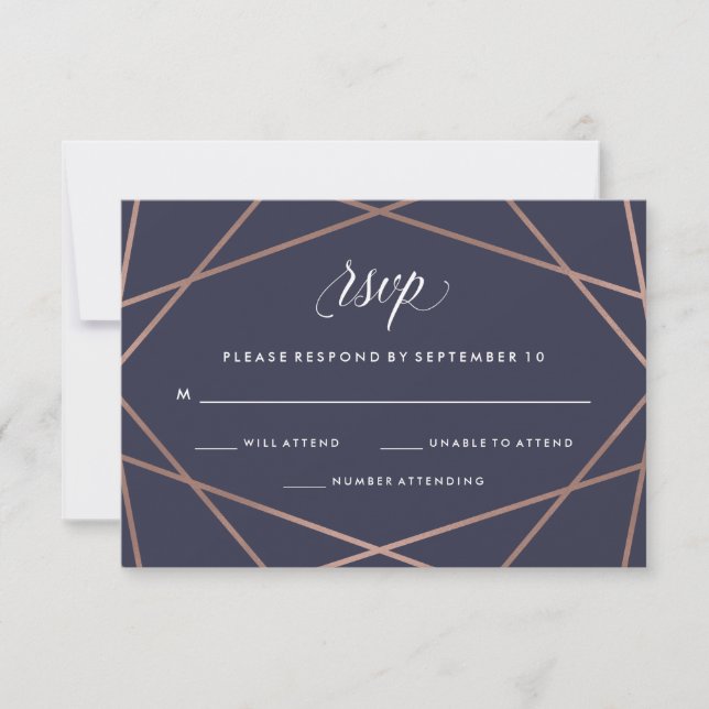 Geometric Diamond Wedding RSVP auf Midnight Blue (Vorderseite)