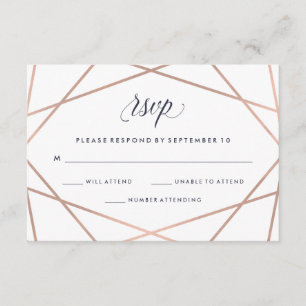 Geometric Diamond Wedding RSVP Imitats Rose Gold Karte