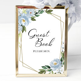Geometric Dusty Blue Floral Guest Book Sign Poster